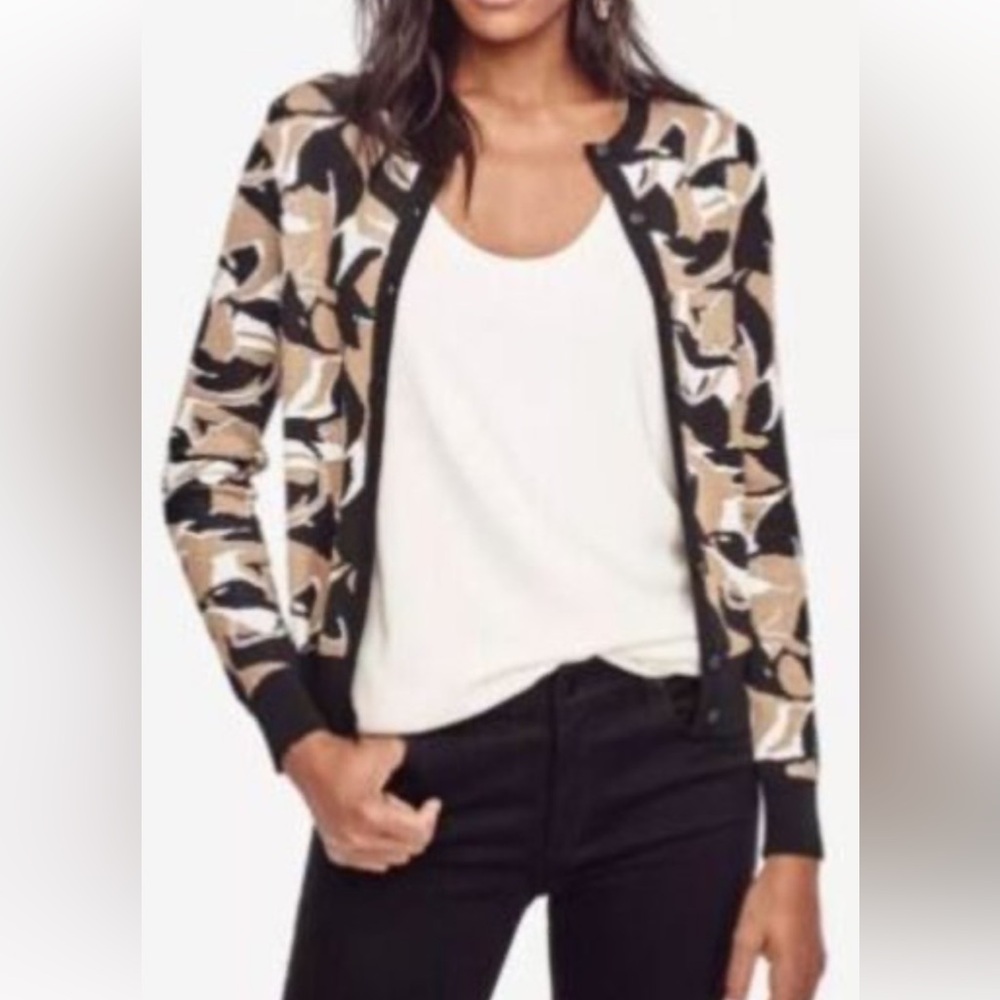Ann Taylor abstract‎ jacquard button-down knit cardigan sweater